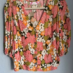 Fighting Eel Retro Bloom Top - Pink, Orange, Green